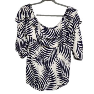 Sam and Jess Ruffle neck short sleeve white navy size XL NWT